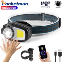 new motion sensor cobled headlamp usb rechargeable headlight waterproof head torch power bank function can be used in bike