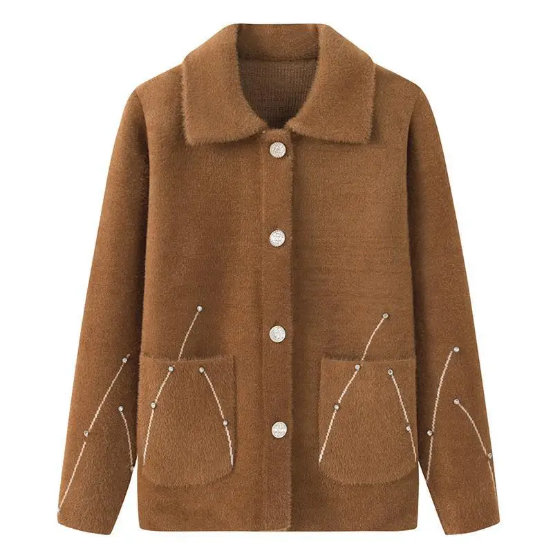 Зимняя одежда для пожилых женщин среднего возраста шерстяной короткий свитер