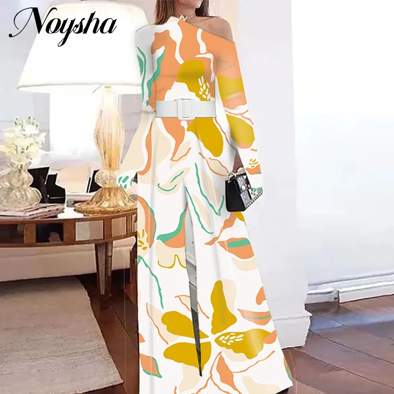 

Lady Fashion Floral Print Party Banquet Jumpsuit Female Sexy Off-Shoulder Waist Skinny Jumpsuit Elegant Women Social Overalls