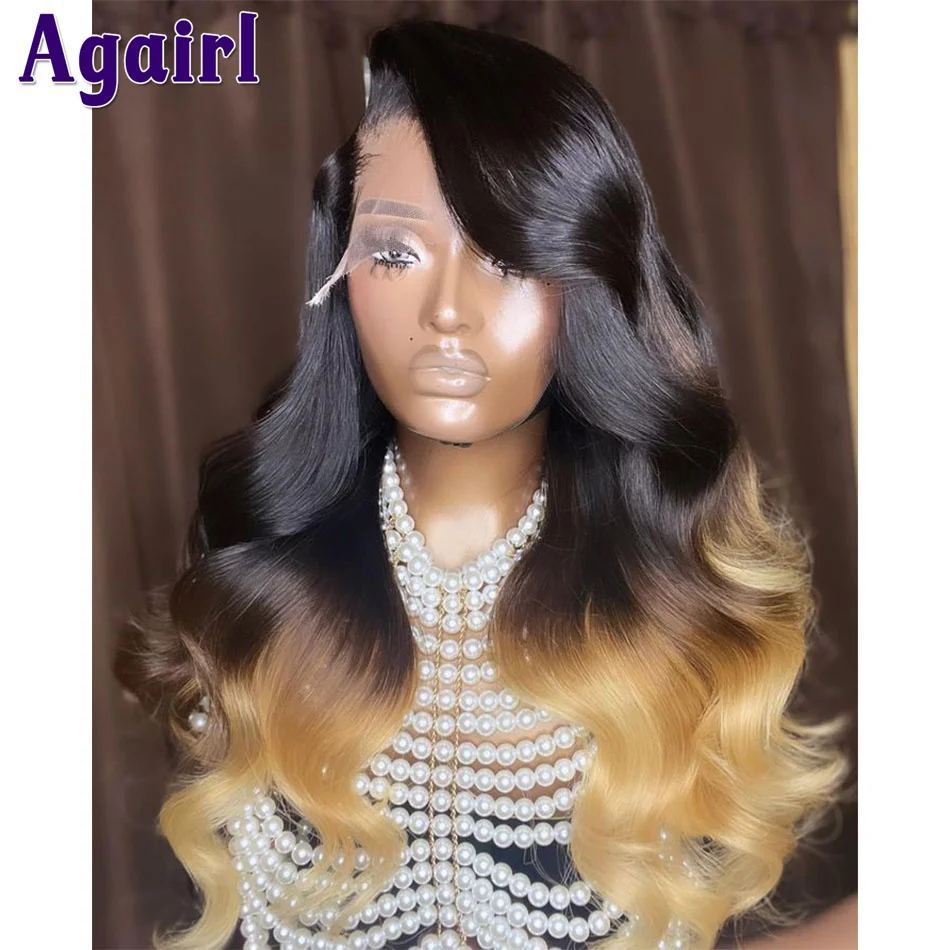 

Ombre Black Blonde Glueless 13X4 Wavy Lace Front Wig 12A Body Wave 13x6 Lace Frontal Human Hair Wigs PrePlucked for Black Women