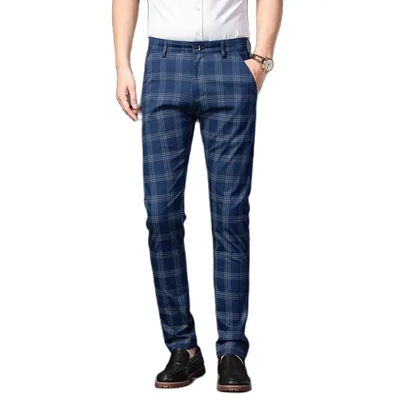 Men's Summer Casual Pants Classic Striped Plaid Formal Suits Casual Trousers