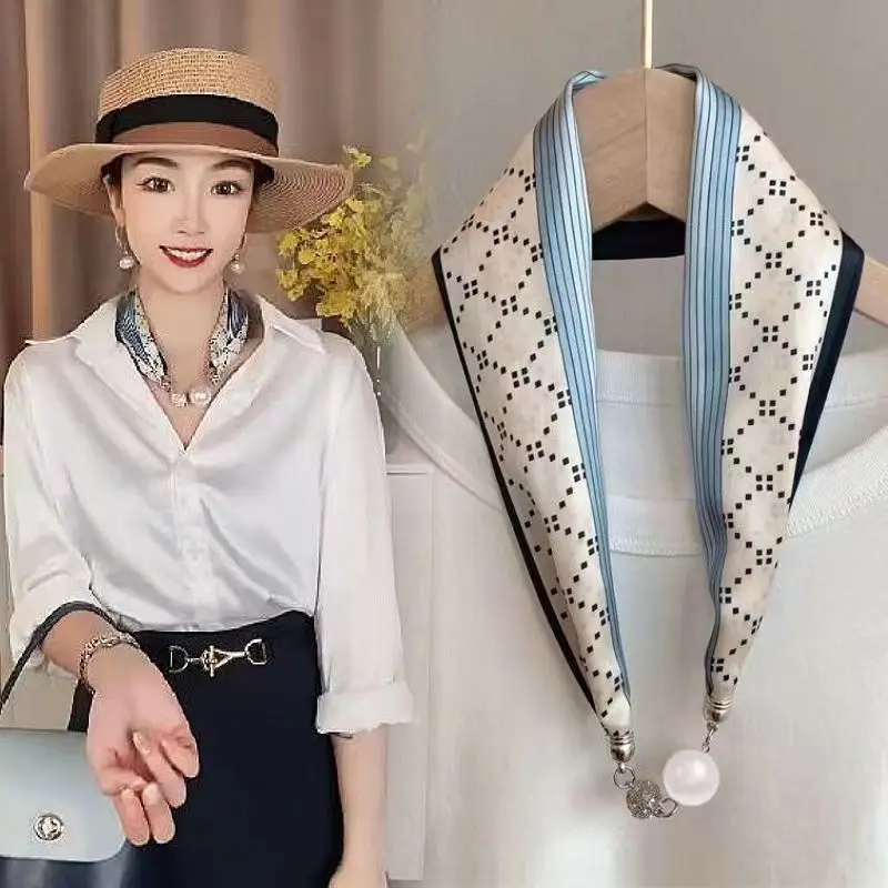 

Silk Scarf 2023 New Necklace Women Spring Summer Autumn Everything Small Scarf Multi-purpose Clothing Matching Neck Scarf