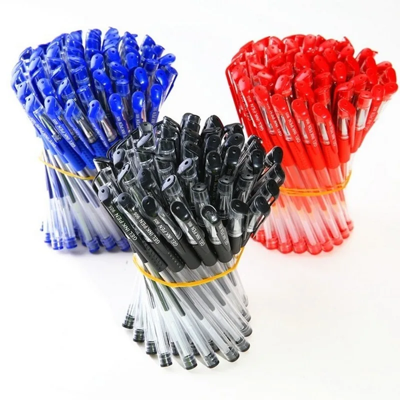 

100 PCS/LOT Gel Pen Set 0.5mm Blue ballpoint pen Gel Pens&Refill Stationery Office & School Pen Supplies Gift pencil case