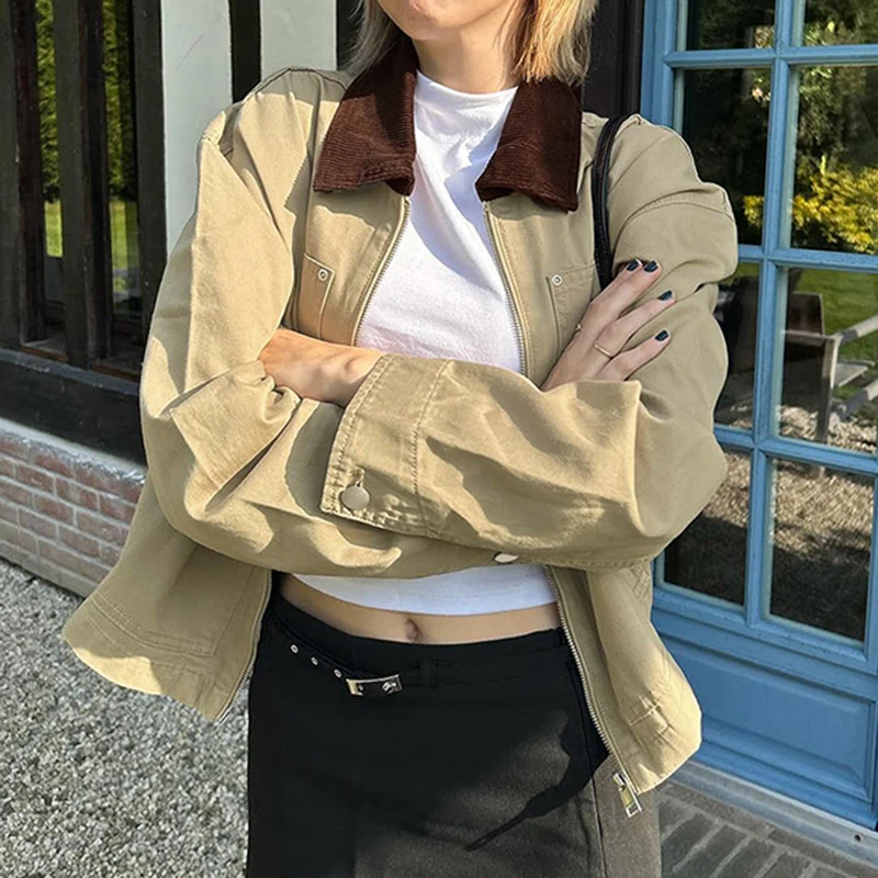 IAMHOTTY куртка-карго с большими карманами женская контрастного цвета отложным