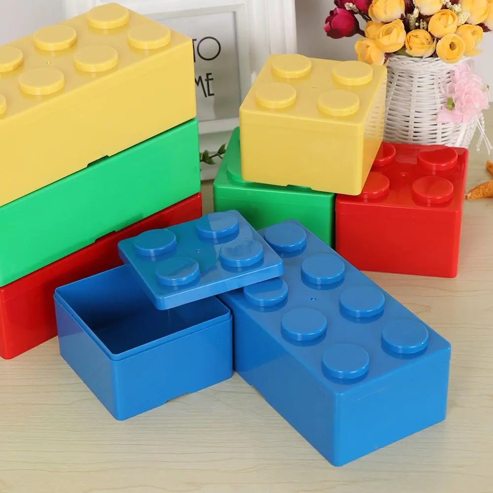 

Creative Plastic Storage Box Colorful Building Block Shapes Organizer Case Superimposed Desktop Container Handy Office Supplies