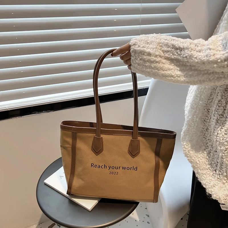 Commuter Large Capacity Women's Shoulder Bags Popular Versatile Canvas Tote Bag Simple Fashion Handbag Retro Solid Color Satchel