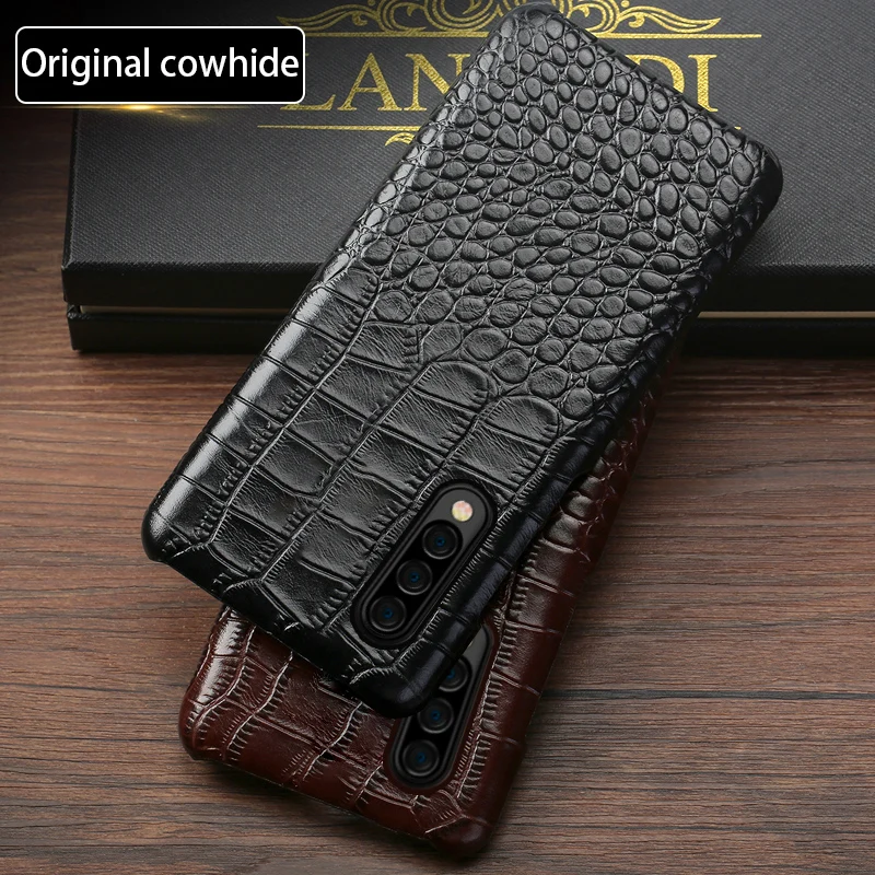 Genuine Leather Phone Case For Samsung Galaxy A10 A20 A50 A30 A70 Natural Cowhide Luxury Crocodile Texture Back Cover