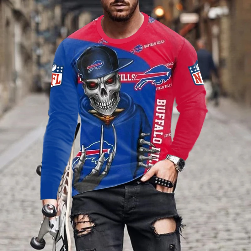 

Printed Long Sleeve T-shirt 3d Men's Autumn Fashion Skull Shirt Hip Hop Street American Loose Top Vintage Oversized 5xl