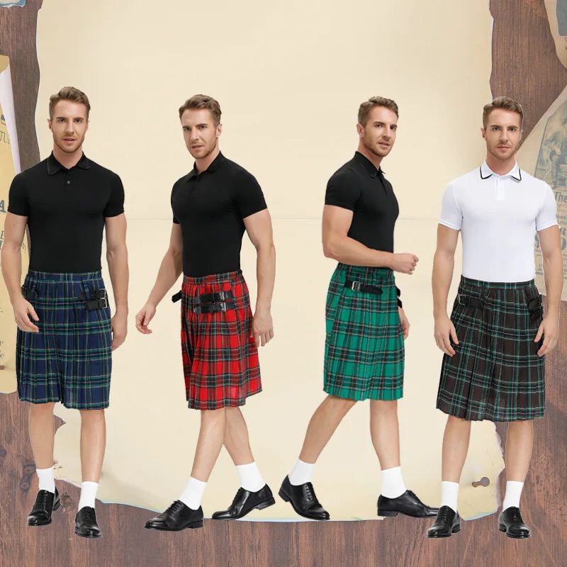 

2023 Halloween New Adult Men's Scottish Festival Show Half Skirt Men's Check Pleated Skirt Suit Performance Suit