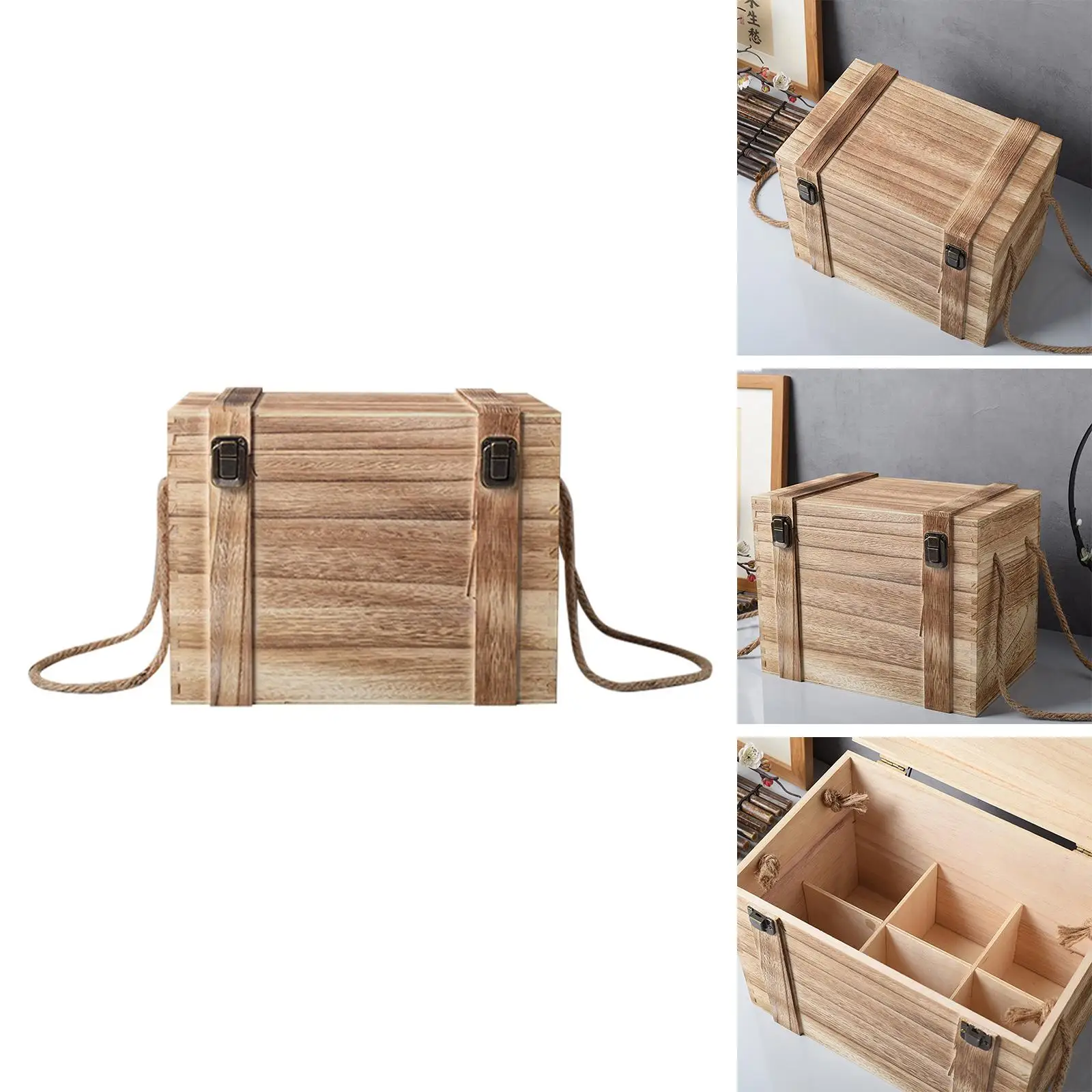 Portable Wine Storage Box Large Capacity Wooden 6 Bottle Red Wine Carrier Wine Crate for Wedding Anniversary Party Home Decor