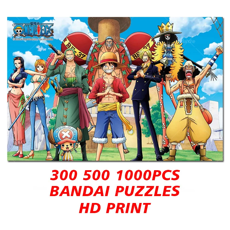 

Bandai Puzzles 300 500 1000PCS One Piece Roles Outside Family Picture Paper Jigsaw For Kids Boys Teens Like Room Desk Ornament