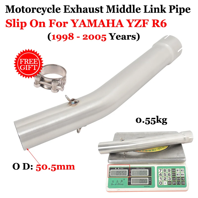 

For YAMAHA YZF R6 YZF-R6 1998 - 2005 Years Motorcycle Exhaust Escape Modified Middle Link Pipe Connecting 51mm Moto Muffler Tube