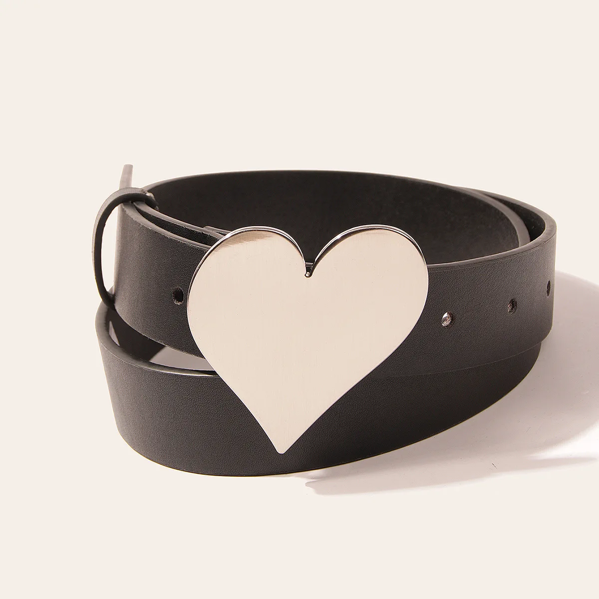 

Female Smooth Face Heart Plate Buckle Student Belt Lady Designer Black Fashion Punk Street Pu Leather Waist Belts for Women