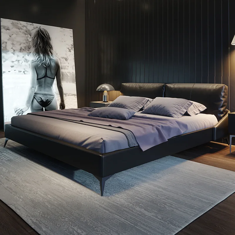 

Nordic Light Luxury Leather Bed 1.8m Modern Simple 1.5 Double Wedding Bed Master Bedroom Small Unit Storage Soft Bag Bed