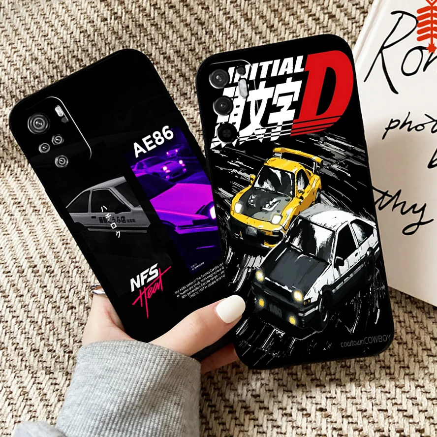 

Japan Anime Initial D Phone Case For Xiaomi Redmi Note 10 10S 10T Pro For Redmi Note 10 5G Funda Coque Liquid Silicon Black
