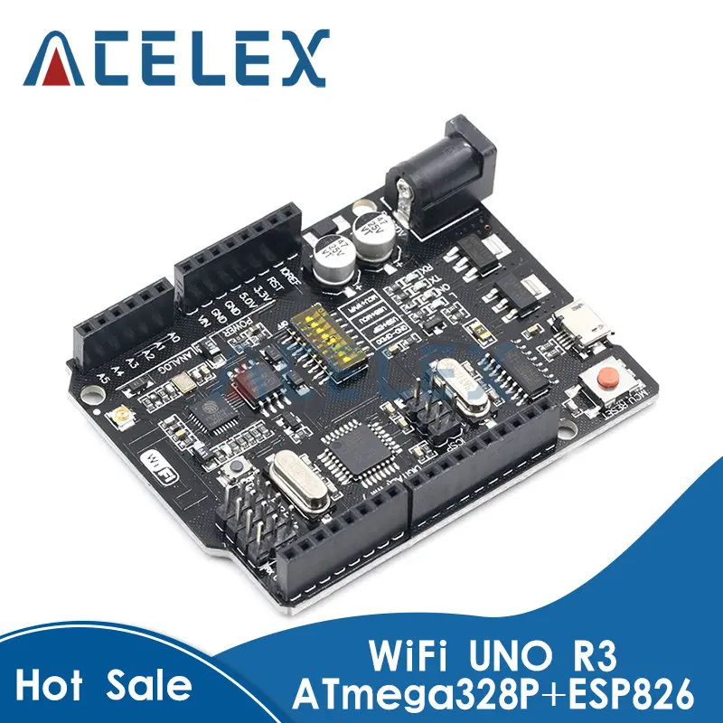 UNO R3 + WiFi ATmega328P + ESP8266 (память 32 Мб) Φ CH340G для Arduino Uno NodeMCU WeMos ESP8266, Новое поступление
