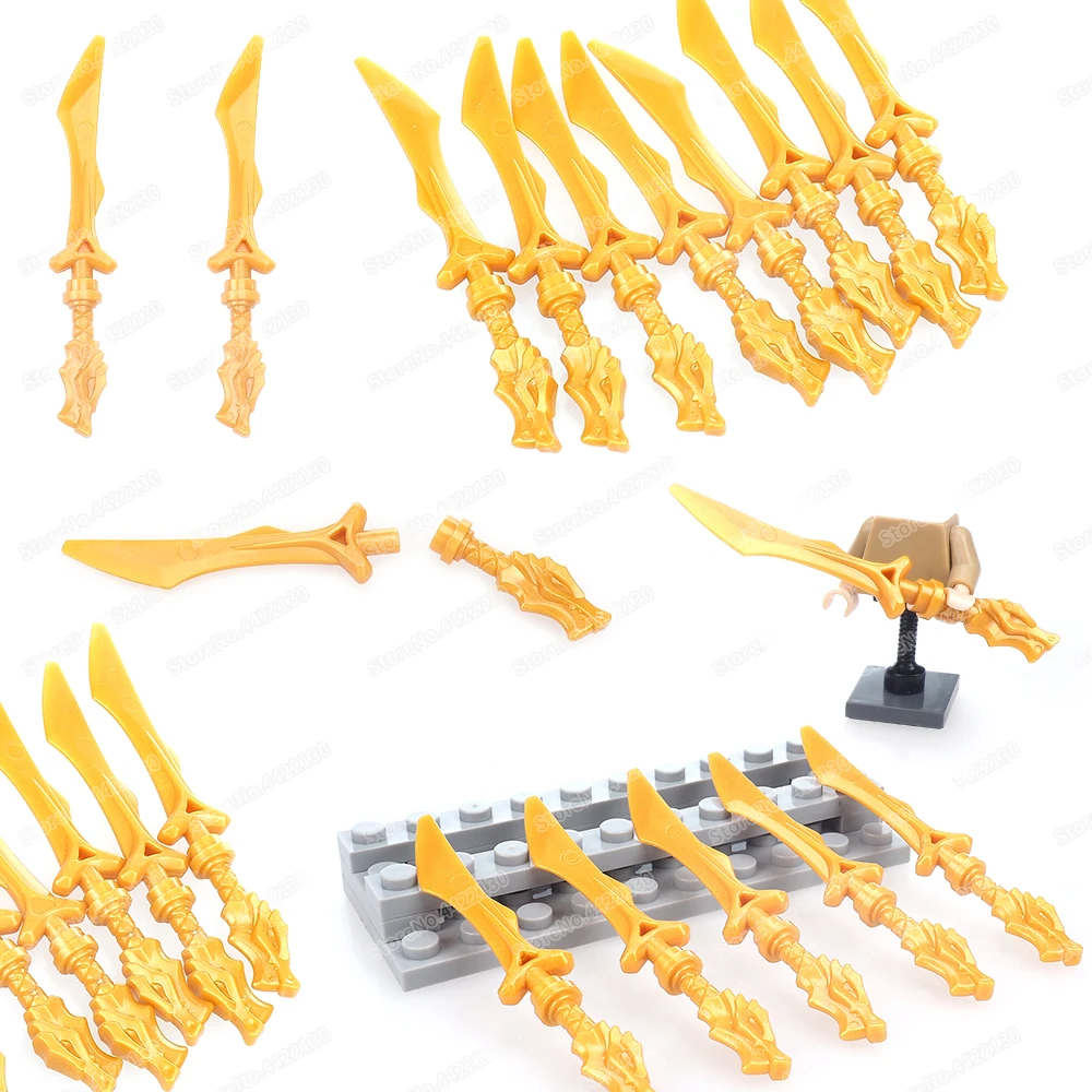 Gold Element Dragon Knife Building Block Moc Warrior Dragon Master Weapons Figures Equipment Model Child Gift Boy Assembled Toys