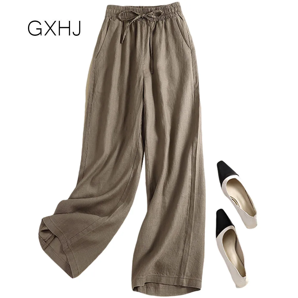 

Женские брюки-трапеции GXHJ 100%, широкие брюки, весенние брюки с эластичным поясом, большие женские брюки LHJ69