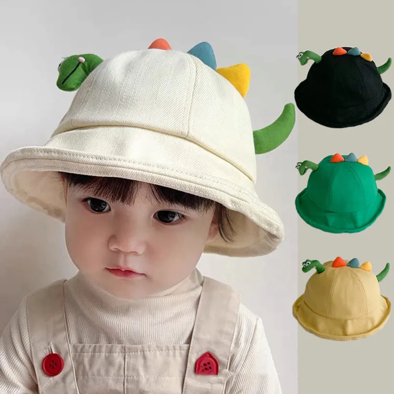 Korean Cute Cartoon 3D Dinosaur Baby Bucket Hats Children Outdoor Sun Hats Boys Girls Caps Kids Hats Caps 1-4years Old