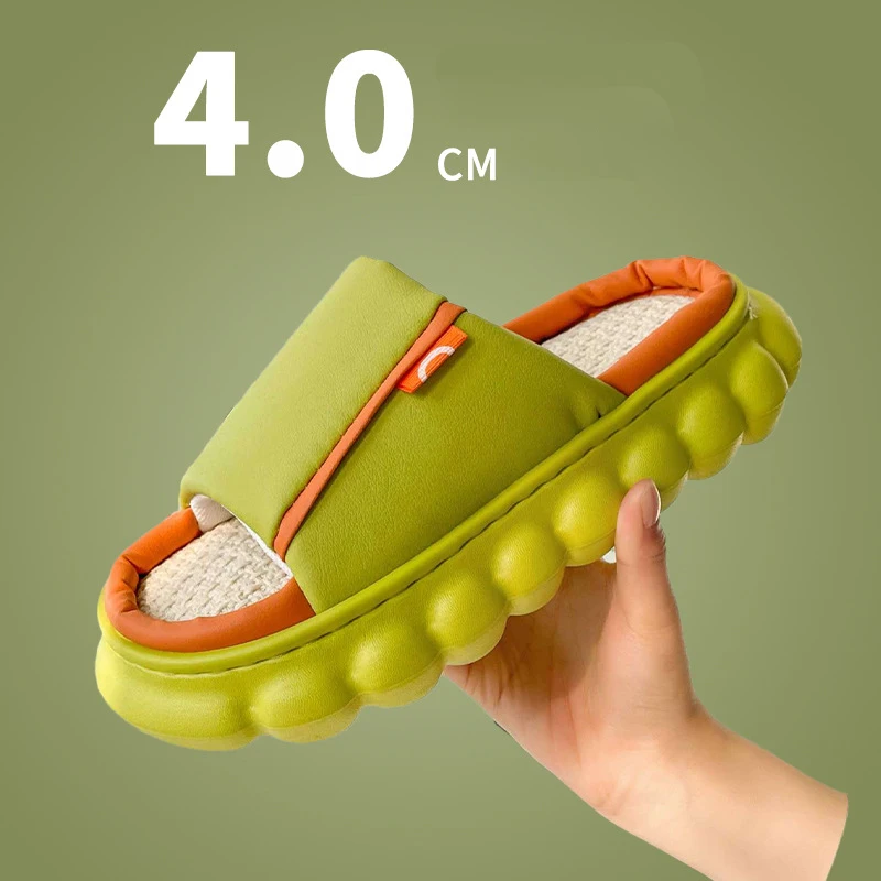 Spring Autumn Home Slippers Women Breathable Linen Slippers Thick Sole Slippers Female Indoor Unisex Anti-slip Floor Shoes Men