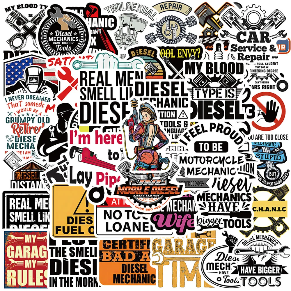 

10/50pcs Cool Cartoon Diesel Mechanic Graffiti Stickers DIY Toy Luggage Laptop Guitar Skateboard Bicycle Car Waterproof Decals