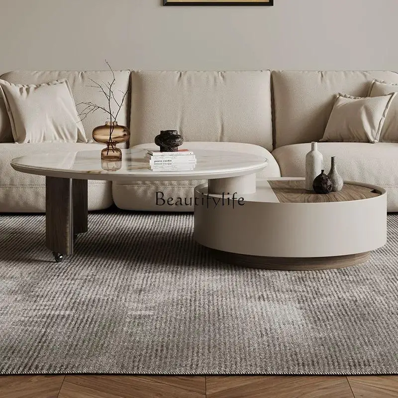 Круглый журнальный столик кремового цвета Современный минималистичный