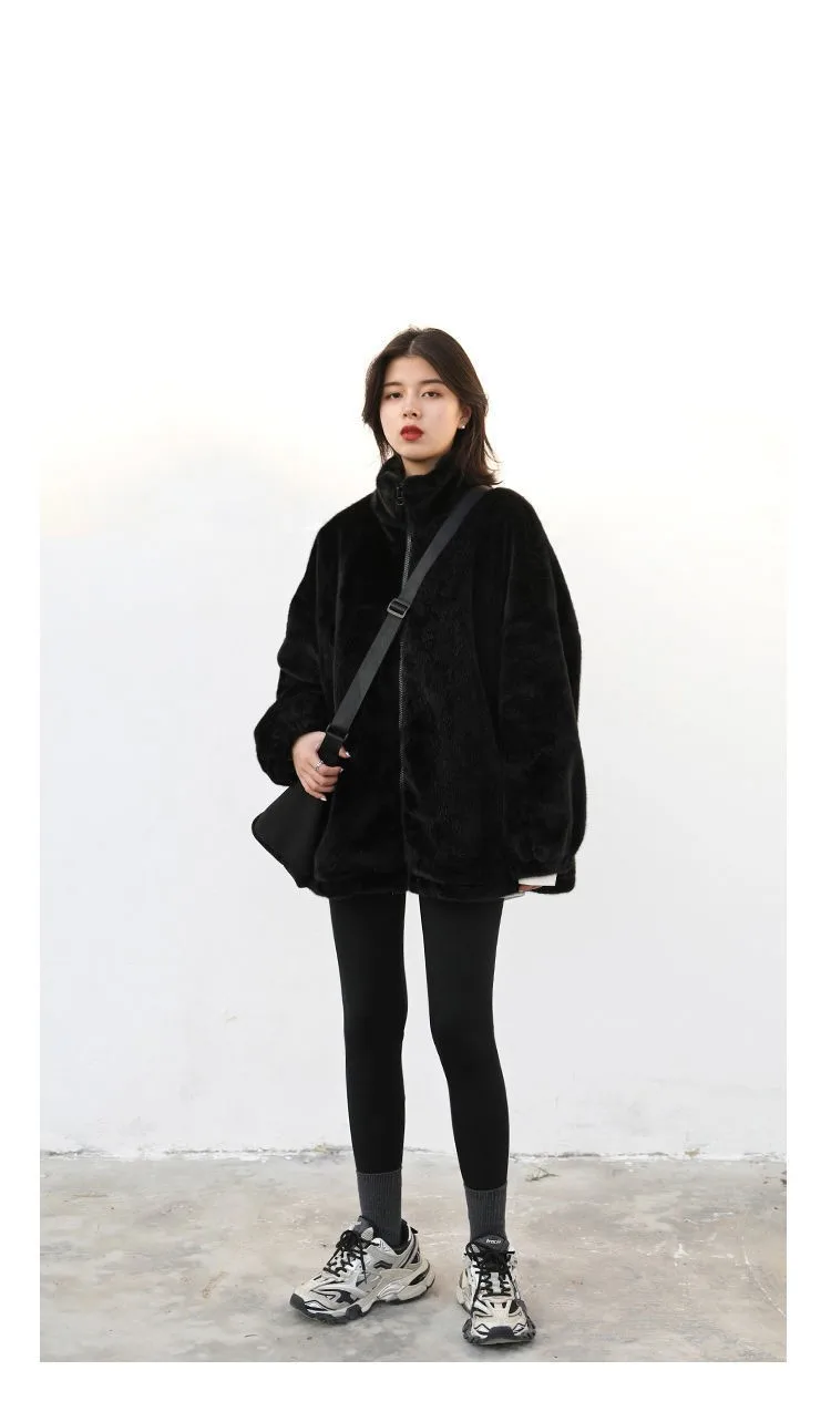 2022 New Winter Women's Lamb Wool Thick Coat Street Fashion Women's Casual Thick Coat Solid Color Women's Loose Wool Coat