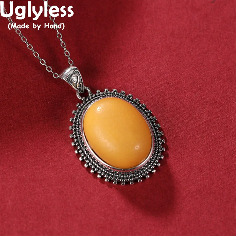 

Uglyless Chicken Oil Beeswax Pendants for Women Ethnic Thai Silver Necklaces Simple Blank Gemstones Jewelry 925 Silver NO Chain