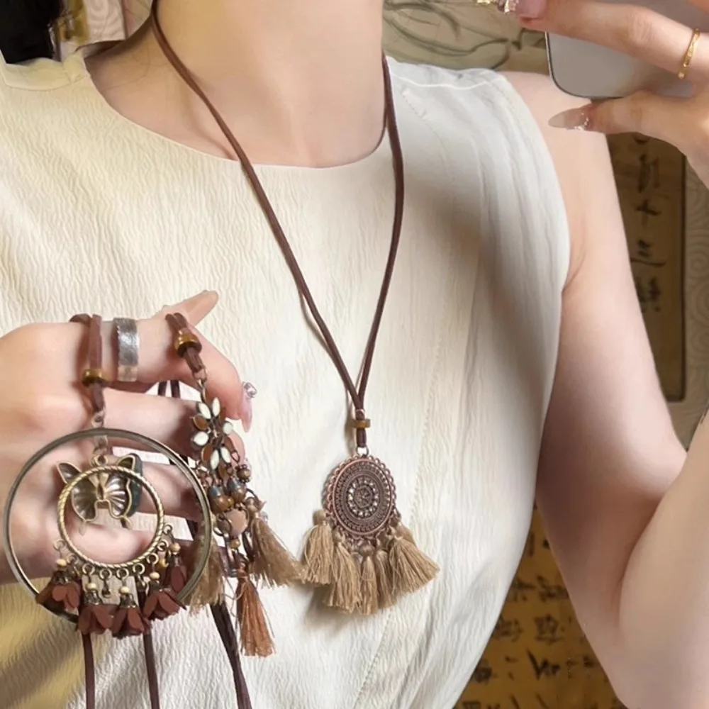 Модное длинное ожерелье с кисточками в этническом стиле оригинальная элегантная