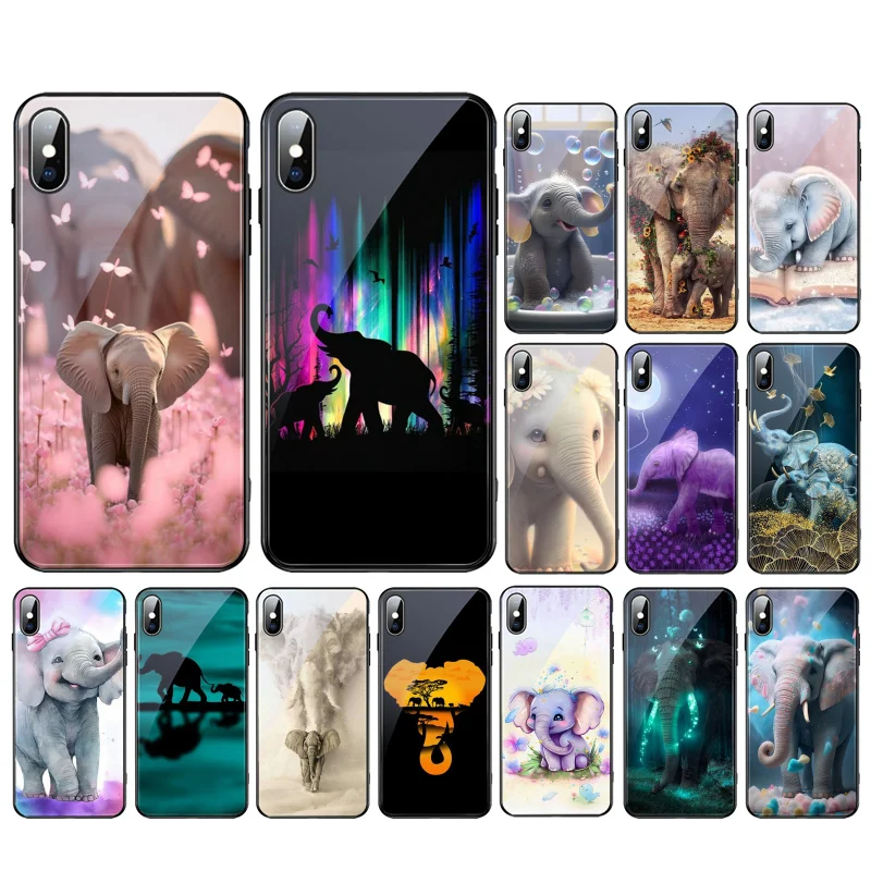 

Animal Elephant Glass Funda phone case For iphone 15 14 13 Pro Max 12 11 Pro Max Mobile Phone Case