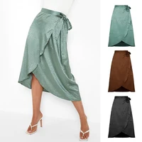 sexy elegant women summer skirt 2022 spring new solid lace up high waist jacquard satin wrap skirt chic casual a line long skirt