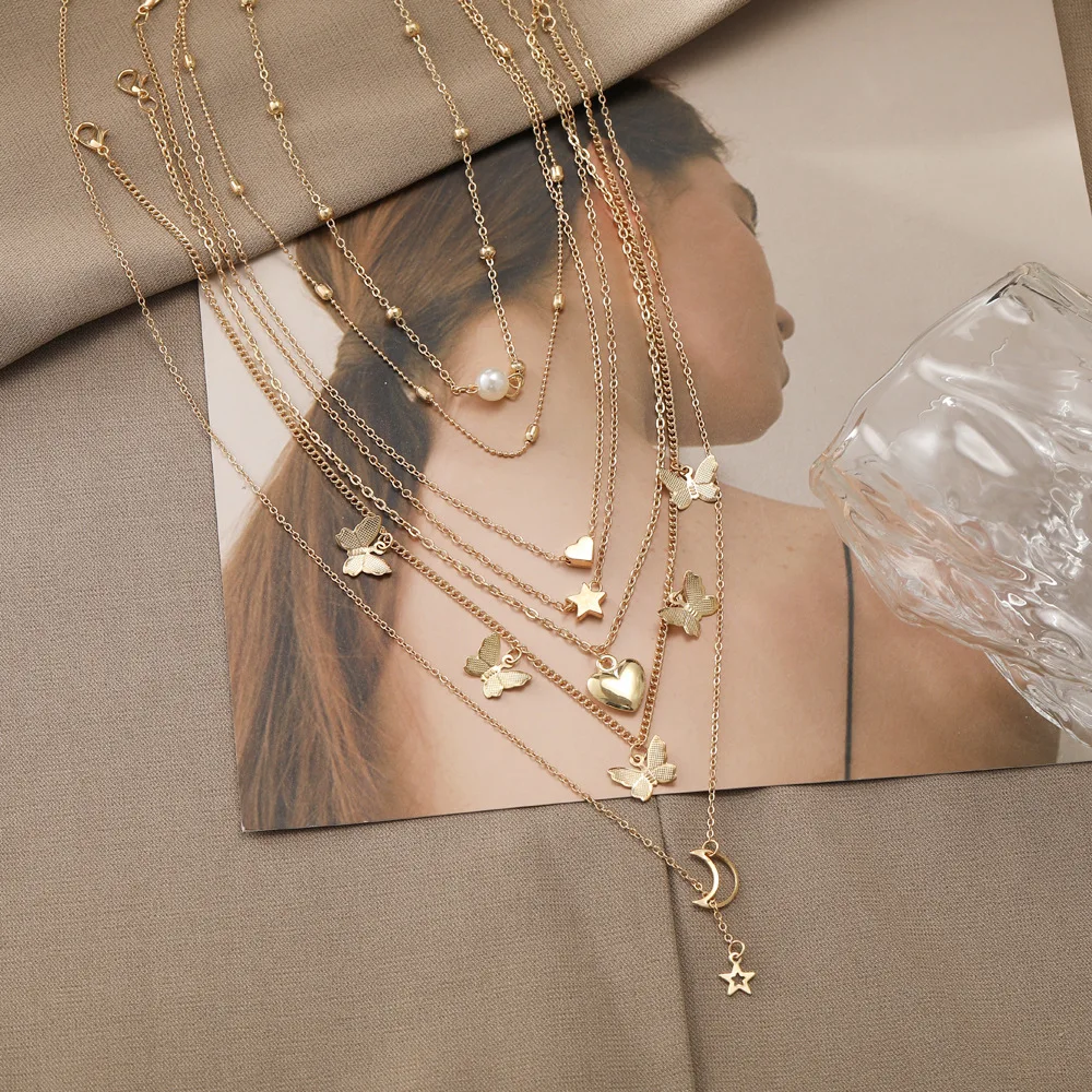Женское ожерелье с подвеской-луной набор из 7 предметов |