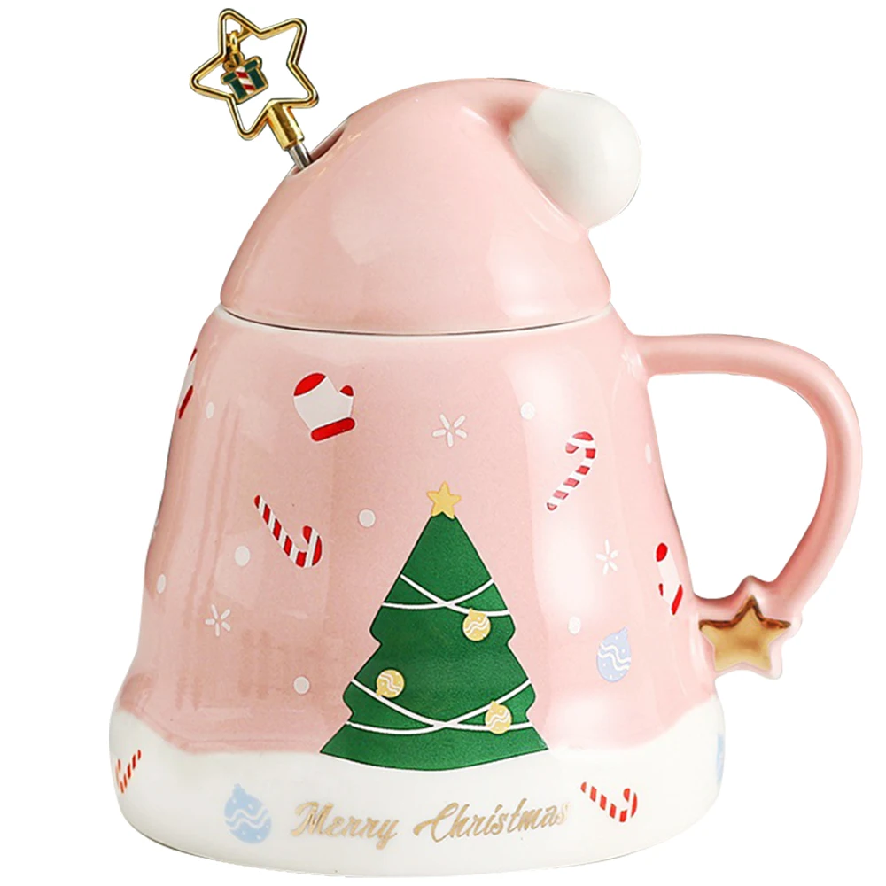 

470 мл Рождественская шляпа Кружки Кофейные кружки чайная чашка с крышкой звезда ложка Санта Клаус имбирь для мужчин Рождественская елка керамическая чашка для воды подарки