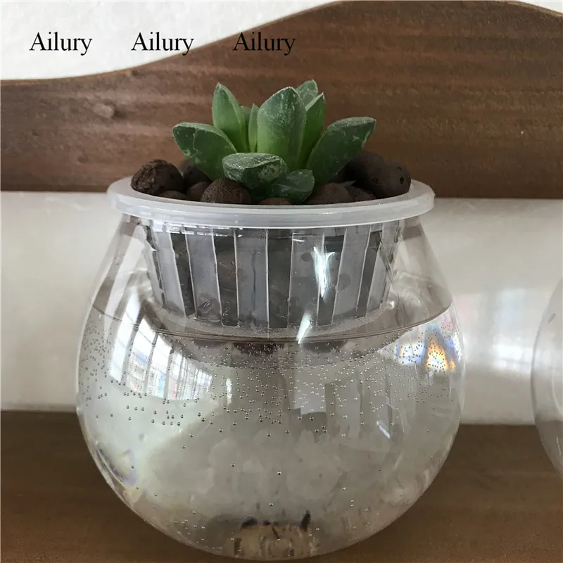 Round Plastic Hydroponic High Transparent Flowerpot With Basket,Imitation Glass,Gardening Potted,Indoor Desktop Decoration