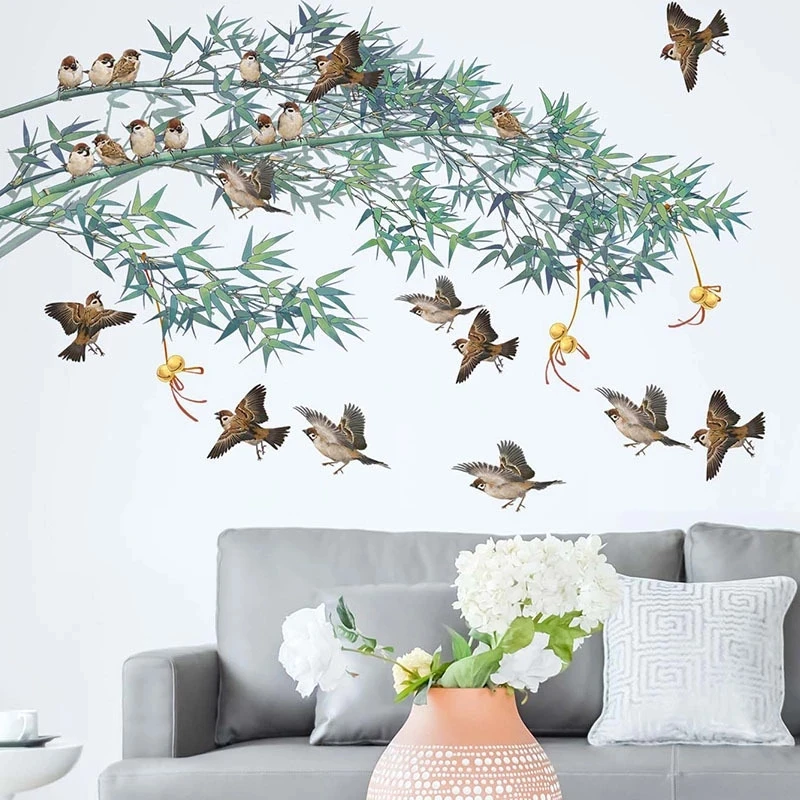 White Flower Wall Decals Flowers Wall Sticker Birds Wall Stickers Home Decor Living Room Wallpaper Bedroom Child Wallpaper images - 6