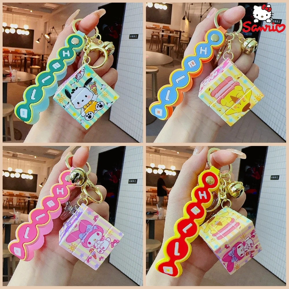 

Anime Sanrio Keychain Hello Kitty Kuromi Magic Cubes Bag Pendant Keyring Kawaii Cinnamoroll Puzzle Toy Key Chains Girl Gift