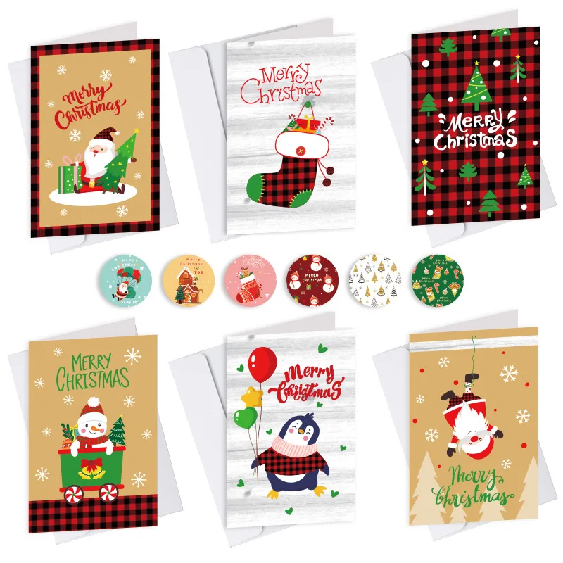 

6pcs/Set Merry Christmas Holiday Gift Card Santa Claus Christmas Greeting Business Sticker Cards Message Festivals Card