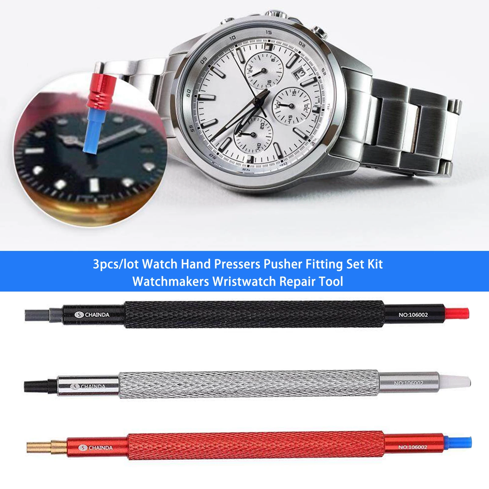 

3pcs/lot Watch Hand Pressers Pusher Fitting Set Kit Watchmakers Wristwatch Repair Tool Watch Needle Press Hand Tool Sets