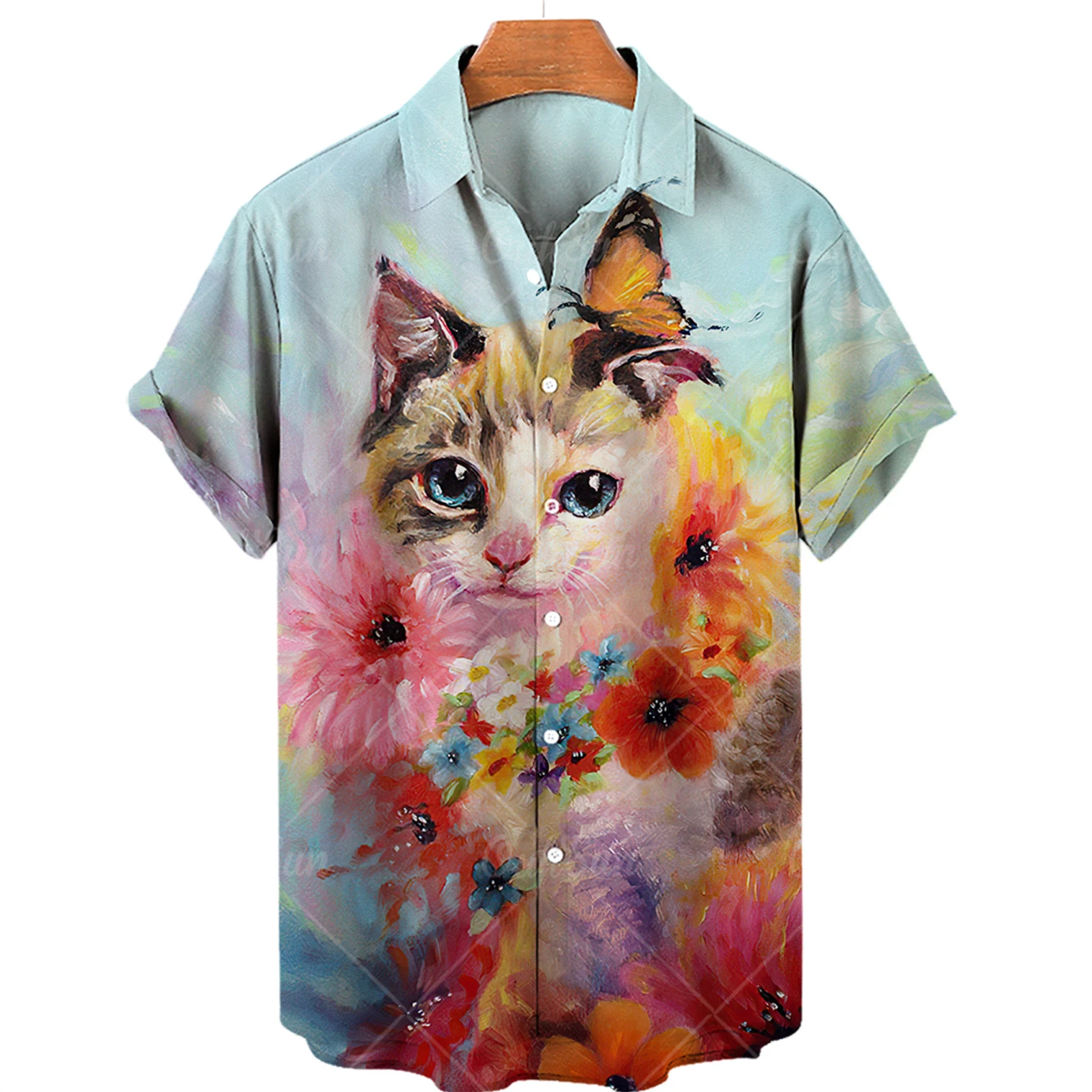 

2022 рубашки для мужчин и женщин, гавайская кавайная кошка, модная 3D-печать, с коротким рукавом, Харадзюку, рубашки большого размера, мужская о...