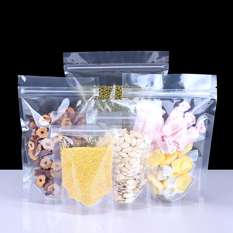 

100PCS 0.16mm Full Clear Stand Plastic Ziplock Pouches Display Transparent Gift Bag Food Storage Show Window Bags Packaging Bag