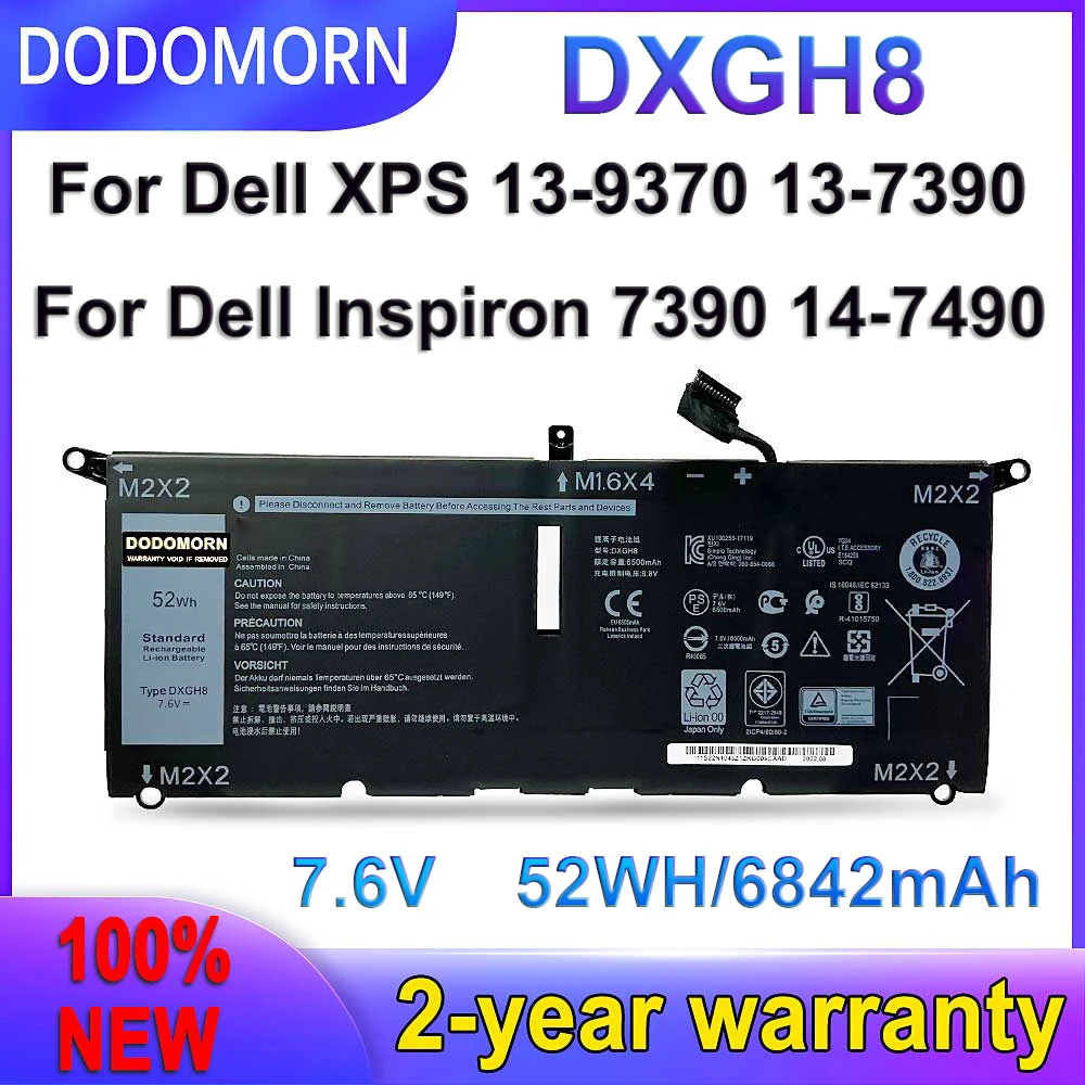 Новый аккумулятор DODOMORN DXGH8 для Dell XPS 13 9380 9370 7390 Inspiron 2-в-1 7490 G8VCF H754V 0H754V P82G 52WH