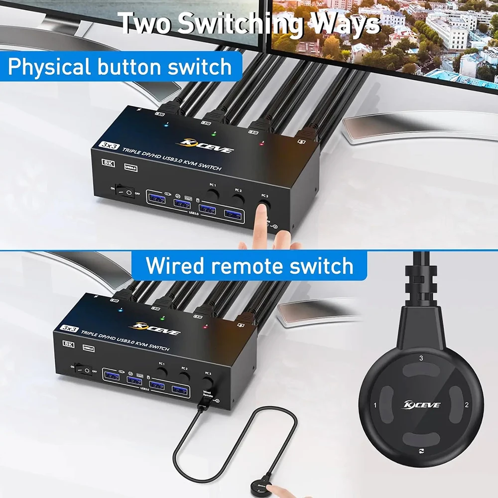 KVM-переключатель 3 компьютера 3 монитора HDMI-совместимый + DisplayPort USB3.0 KVM-переключатель 8K при 60 Гц4k при 144 Гц Тройной монитор DP KVM для 3 ПК (art.: 3920cd1ed2bad) - 3920cd1ed2bad