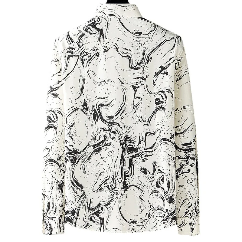 Art Print Men's Shirts 2022 Long Sleeve Loose Casual Shirt Fashion Lapel Tops Social Party Streetwear Party Tuxedo Men Clothing