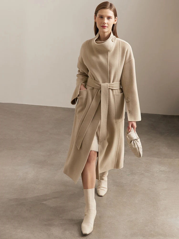 Женское шерстяное пальто AMII в стиле минимализма новинка зимы 2024 дизайнерская