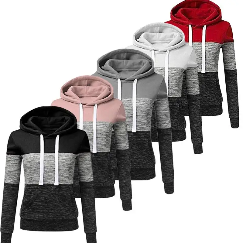 

Women Hoodies Autumn Winter Sweatshirts Female Pullover Hoodies Fashion Color Stitching Tops Plus Size Ladies Streetwear Tops