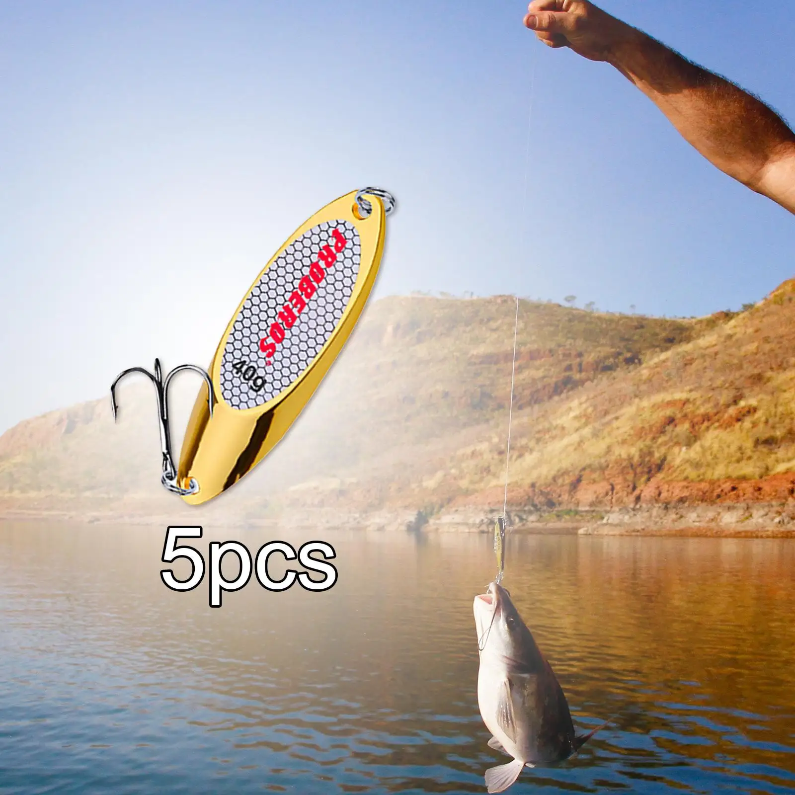 

5pcs Fishing Spoons Lures Bass Baits Casting Hard Metal Spoons with Treble Hooks Fishing Tackle Equipment Fishing Gear Access