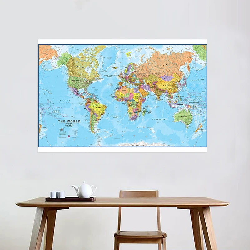 150*100 cm The World Political Map Wall Art Poster Non-Woven Canvas Painting School Supplies Living Room Home Decoration
