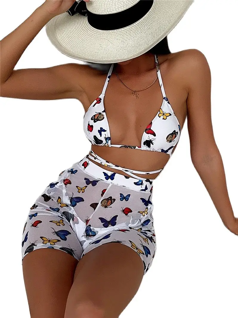 

Новый купальник-тройка с принтом бабочки, сексуальный женский купальный костюм, пляжная одежда, Прямая поставка