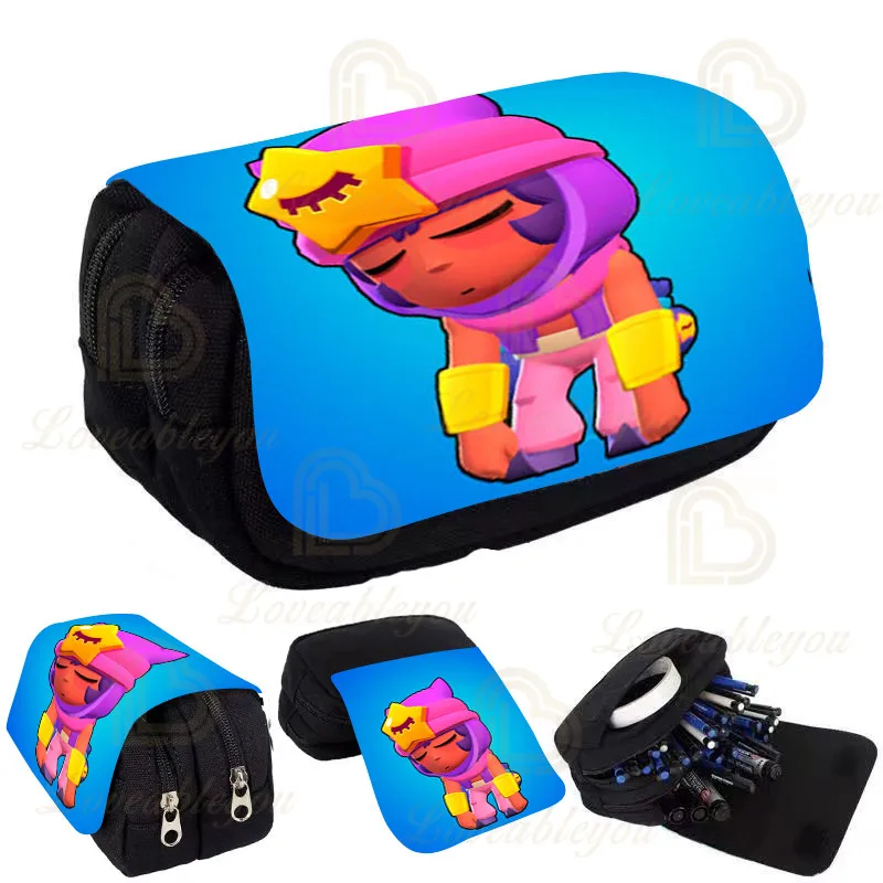 

Kids Pencil Box Shoot Stars Print Pencil Case Game Canvas Stretch Double Layer Large Capacity Cute School Stationery