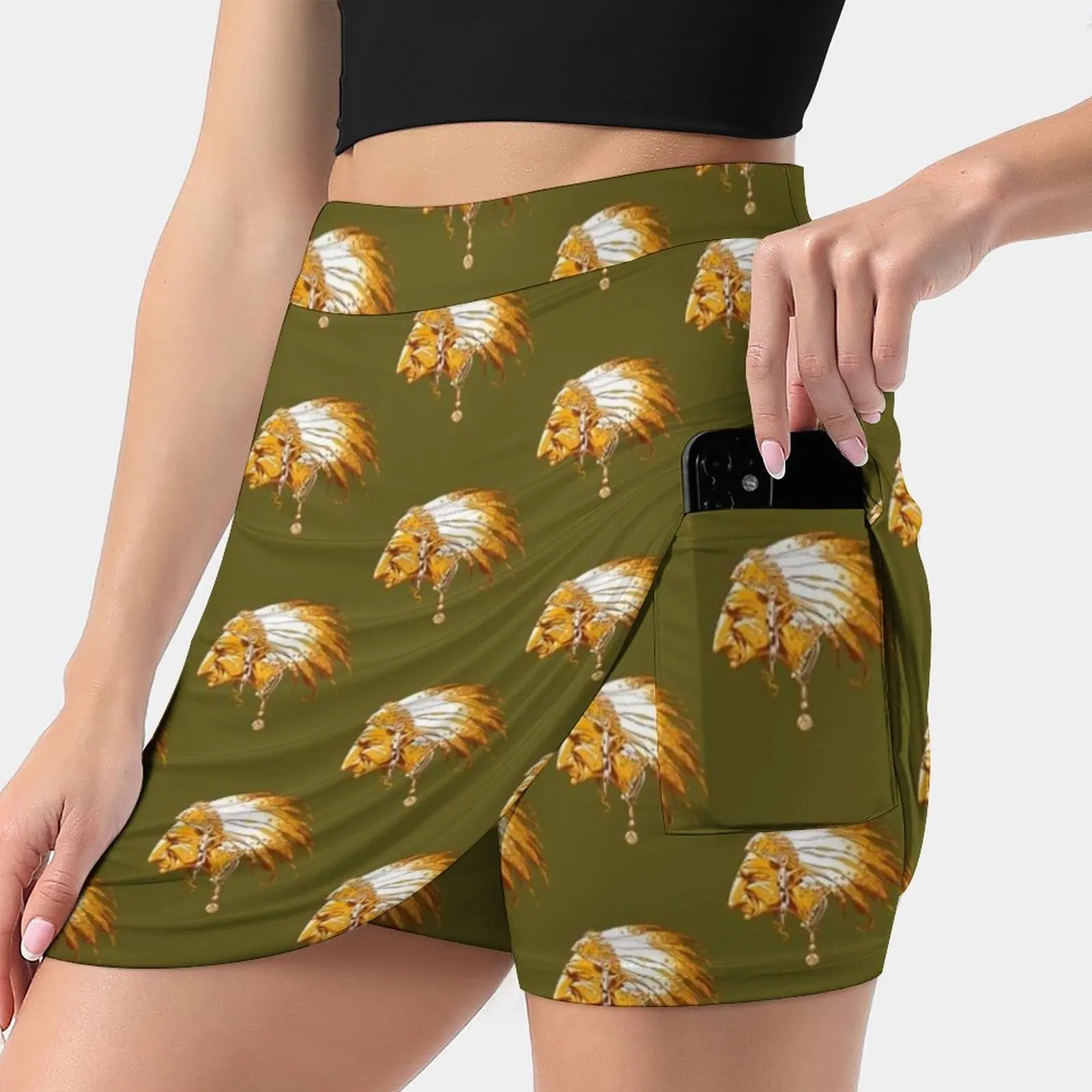 

Chief Women's skirt Aesthetic skirts New Fashion Short Skirts Orange Profile Chris Native Head Feathers Chief Wahl